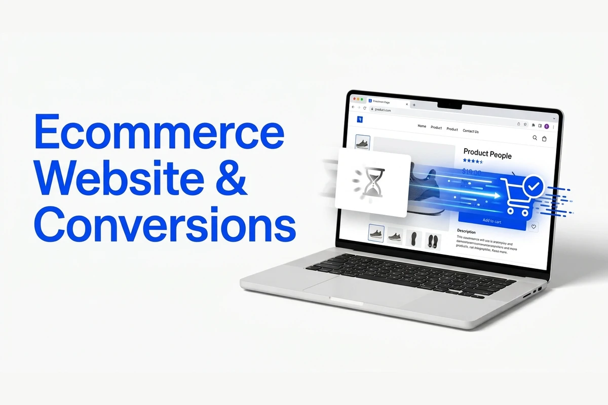 Ecommerce site speed and conversions: a slow loading state against a fast blue motion trail