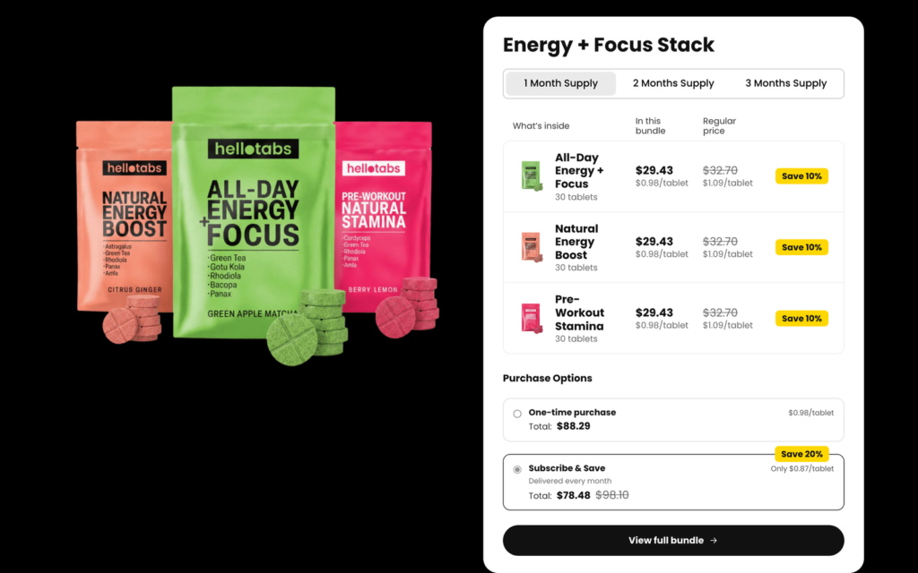 Ten curated bundle "stacks" — buy a whole three-product regimen in one click, in 1, 2 or 3-month sizes.