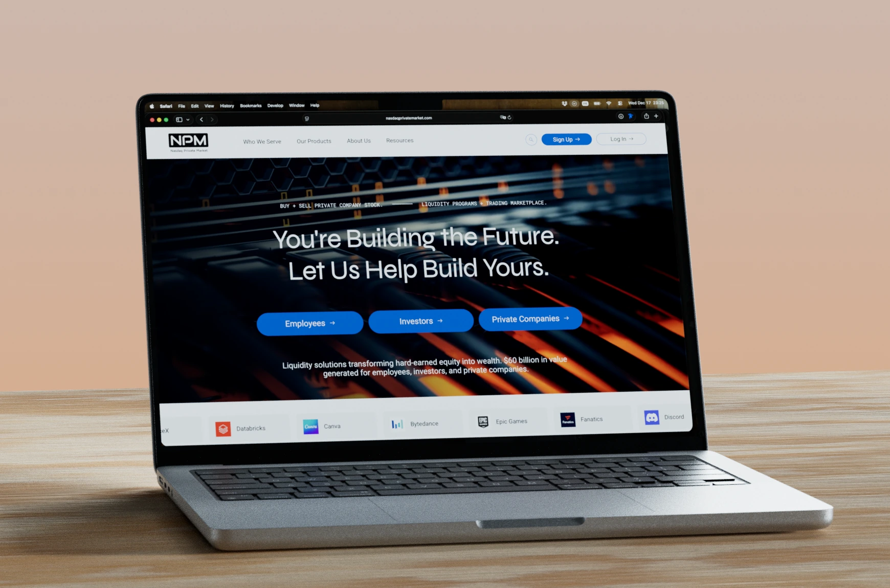 Laptop displaying the Nasdaq Private Market website